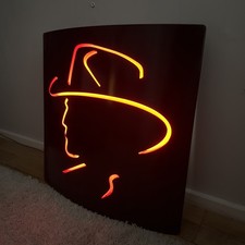Cowbow Head Illuminated Signage - Light Up - Red on Black (Rare vintage)