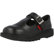 Kickers Kick T Black T-bar Shoes Leather Hook & Loop Strap PU Lining
