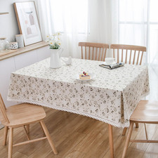 Flower Pattern Tablecloth Linen Cotton Table Cloth with Lace Dining Table