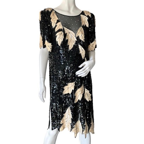 Vintage sequin black - sequin, leaf