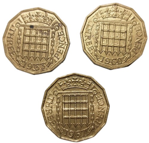 Vintage threepence coins - uk,