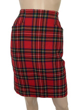 Vintage 90's St Michael M&S Pure Wool Red Tartan Plaid Skirt UK 6/8 W25 XS RARE