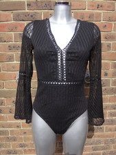 Womens Lace V Neck zip back Bodysuit - Ladies Leotard Body Top Lingerie size 8