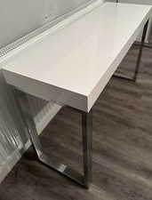 Metro Lane Dunham Desk 120×40cm Gloss White MDF Top & Silver Base Scandi-Modern