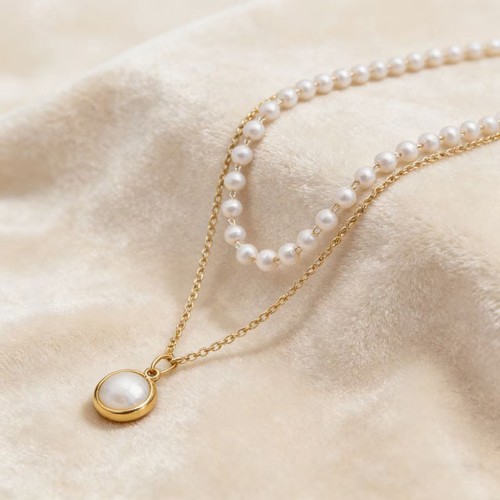 Double layer pearl necklace - pearl,