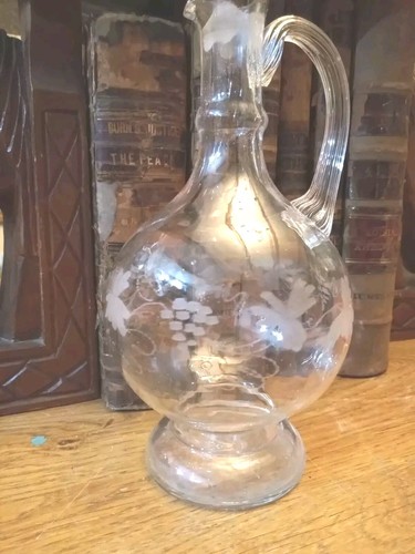 Antique etched glass decanter - etched,