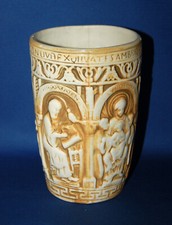 An antique 19th century bisque porcelain  gothic, medieval, church vase, pot