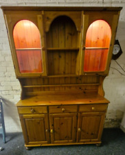 Large glass fronted pine Welsh dresser with lights. Very good condition. Ducal. 