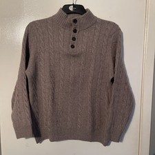 Johnston Of Elgin 100% Wool Chunky Cable Knit Jumper Grey Large