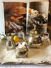 Vintage Heavy Engraved Ornate 3 Pieces Tea Set  EPNS Tea Pot/milk Jug/sugar Bowl