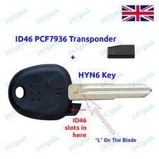 🇬🇧 HYUNDAI GETZ TUCSON ACCENT MATRIX TIBURON HYN6 KEY with ID46 Transponder 