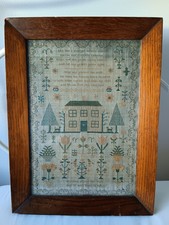 Antique House & Verse Sampler - Elizabeth Mayes 12 Years, 1843