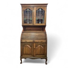Roll top writing bureau / Antique Arts & Crafts oak tambour bookcase - desk