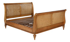 Rattan Sleigh Bed with High Footboard Solid Wood Rattan Panels 5' & 6' New BF152