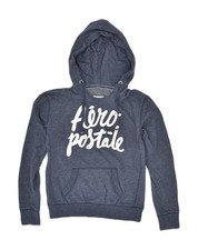 AEROPOSTALE Womens Graphic Hoodie Jumper UK 6 XS Navy Blue Cotton AD33