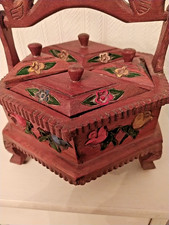 WOODEN  SECTIONED BOX WITH HANDLE MAY BE FOR SPICE. FREE POST UK MAINLAND ONLY