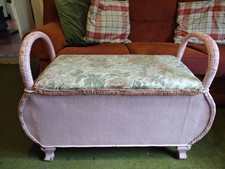 Vintage Pink Lloyd Loom Style wooden & wicker Ottoman Box Trunk retro floral 