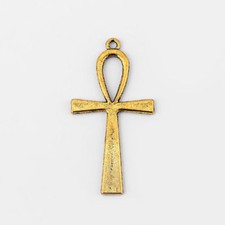6 x Large Ankh Egyptian Cross Gold Tone Charms Pendants Beads 55x29mm