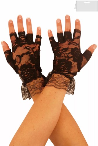 Black short lace fingerless - black,