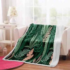 Big Nice Green Leaves Holes 3D Warm Plush Fleece Blanket Picnic Sofa Couch