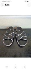 NEXT SMART BLACK WHITE TRIM FINISH SLIP ON LADIES LEATHER SANDALS (UK 5, EU 38)