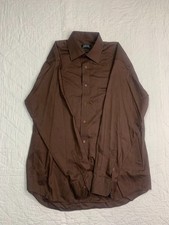 Thomas Nash Retro Cotton Rich Men's Brown Long Sleeve Shirt Size 16.5