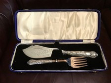 Electroplated Pair Fish Servers Very Good Condition Cased