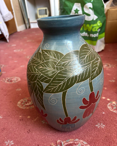Hand crafted sgraffito - crafted, vase