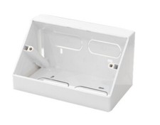 White ANGLED DOUBLE GANG BACKBOX: 2 Gang 45 Degree Surface Mount Pattress Box