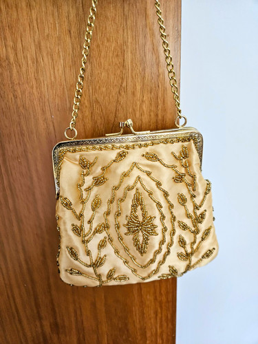 Ivory gold beaded satin - &,