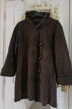 Dark  Brown Suede  Shearling Style Duffle  Hooded Coat 16 18
