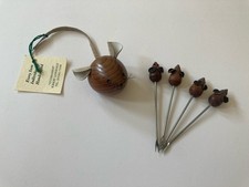 Turned Small Wooden Mouse Leather Ears + X4 Vintage Wooden Mouse Olive Picks