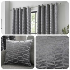 Curtina KENDAL Charcoal Jacquard Eyelet Curtains & Cushions