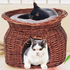 Wicker Rattan Cat Bed Elevated
