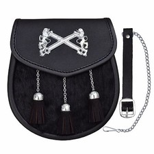 Rampant Lion St. Andrews Sporran with 3 Tassels Black Calf Skin Sporran