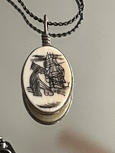 Vintage scrimshaw ship whale - vintage,