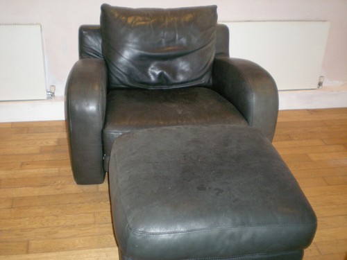 Single grey leather sofa - single,
