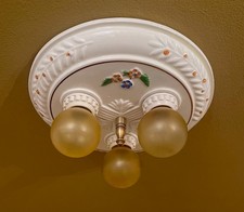 Vintage 1930s bathroom Porcelier SET. 2 ceiling lights, 2 sconces