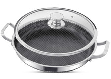 Stainless Steel Frying Pan with lid Hybrid Anti Scratch Paella Pan 32CM All Hobs