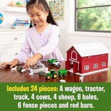 Britians John Deere 24 Pc. Childs Farm Animals & Tractor Toy Playset with Red Ba