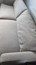 DFS 3-Seater Sofa Grey/Silver. Hardback Sofa. Brown Legs. Fair Condition Used
