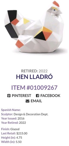Lladro retired geometric hen - retired,
