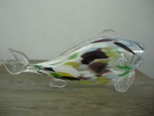 Vintage Large Heavy 1kg Multicolour Art Glass Fish Figurine Ornament 29cm/11.5"