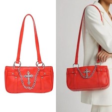 Stylish Gothic Inspired Underarm Bag With Metal Chain Decoration Shoulder Bag