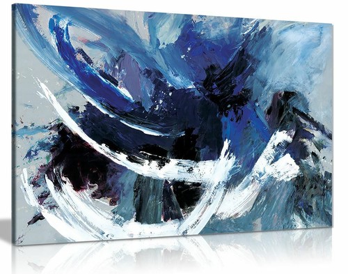 Blue white abstract canvas - white,