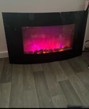 Electric Fireplace Wall Mounted Led Flame Curved Back Side Lights Heater