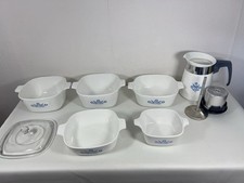 4 Pyrosil Ware &1 Corning Ware Cornflower 4 Casserole Dishes & Coffee Pot