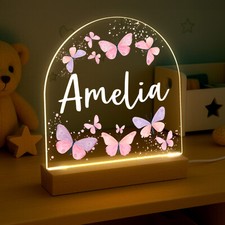 Personalised LED Nursery Lamp, Kids Night Light Gift, Butterfly Light, Baby Girl