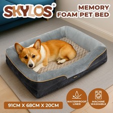 Skylos 91cm Dog Bed Orthopedic Memory Foam Pet Cushion Washable Puppy Mattress