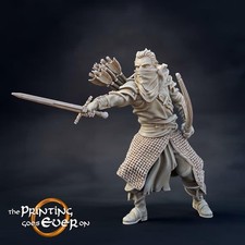 Resin Human Ranger Miniature with Sword and Bow - D&D, Pathfinder (28mm or 32mm